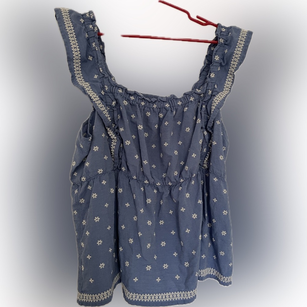 Old Navy Navy Floral Ruffle Tank Top